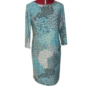 Turquoise Paisley sequin size S women's stretch knit knee length dress